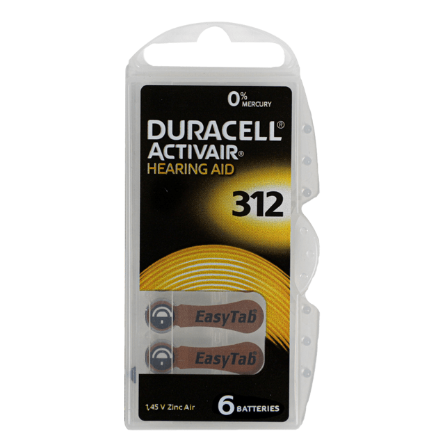 Duracell hearing aid batteries size 312 Pack of 6 pieces